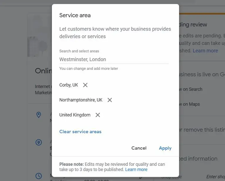 select-suitable-service-areas